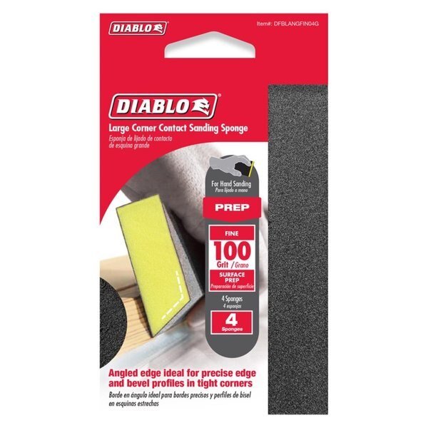5 in. L X 3 in. W X 1 in. 100 Grit Fine Angled Sanding Sponge, Diablo, Mfr#: DFBLANGFIN04G